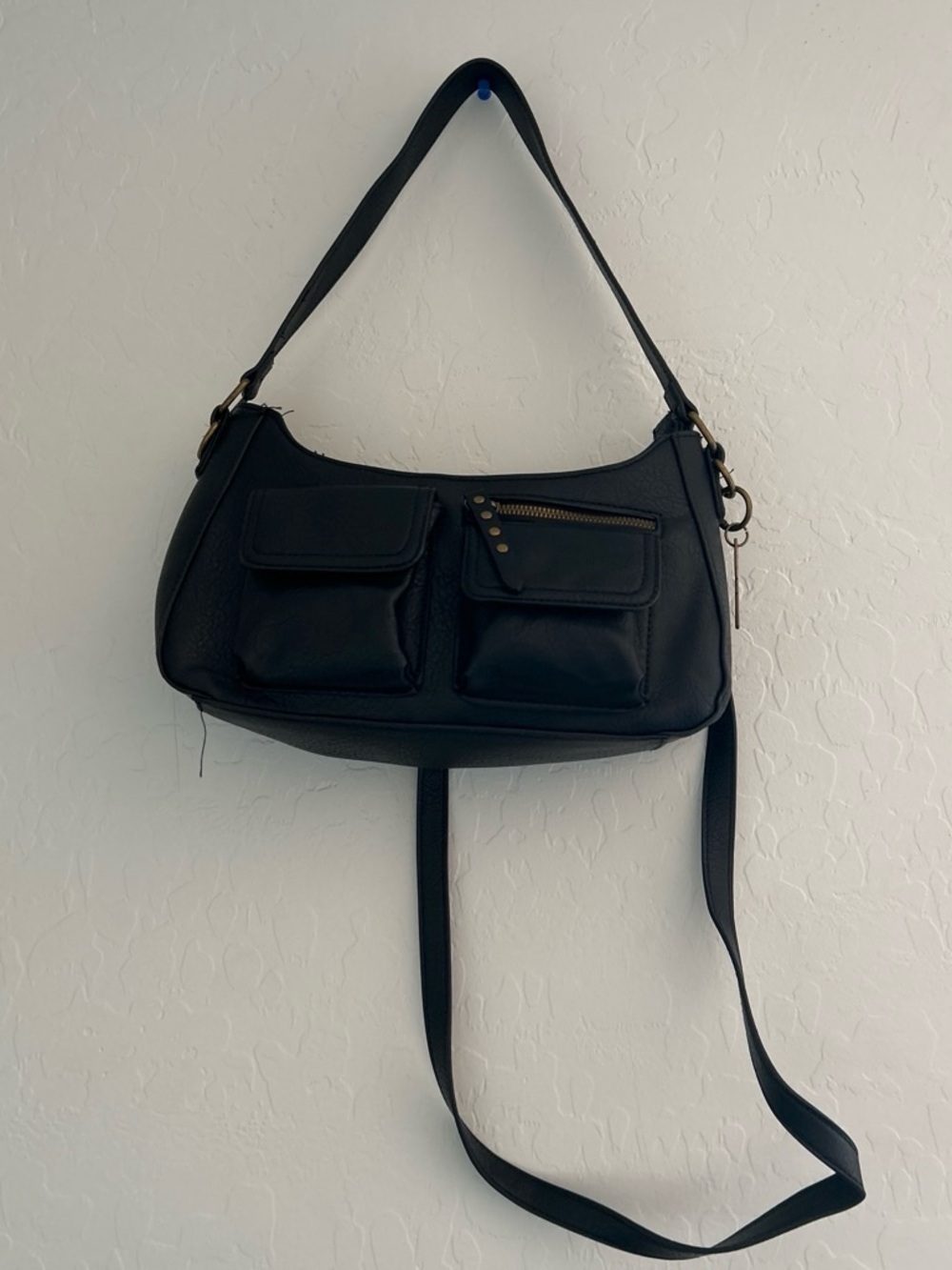 Black Women’s Shoulder Bag with Front Pockets